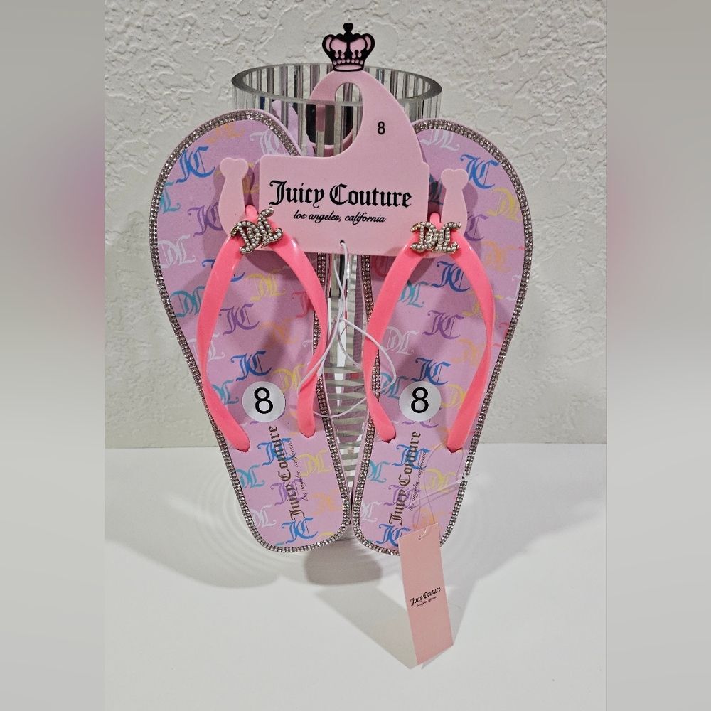 Juicy Couture Pink Multicolor Flip Flops New Size 8